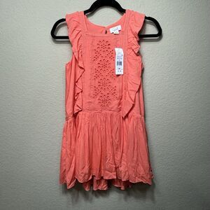 NEW Peek Coral Sleeveless Drop Waist Dress Girl's Size 8 Lined Ruffle Eyelet